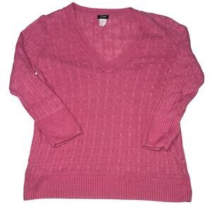 J.Crew Sweater Women’s Size M Pink Cable Knit Linen V Neck Pullover Long Sleeve
